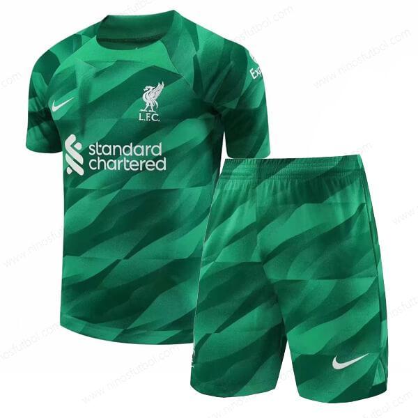 Camiseta Liverpool Verde Goalkeeper Niños Kit de Fútbol 23/24